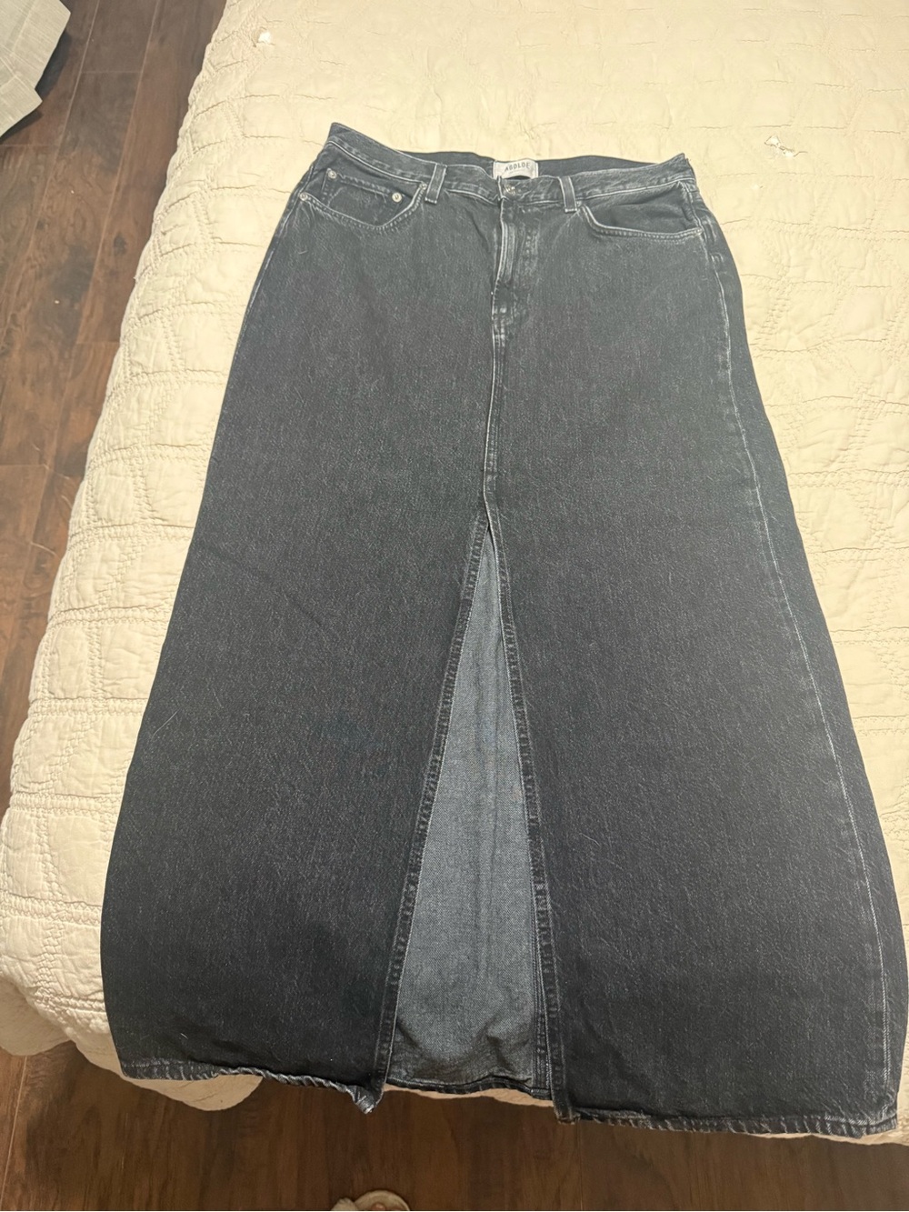 Agolde High-Waist Black Denim Maxi Skirt with Front Slit